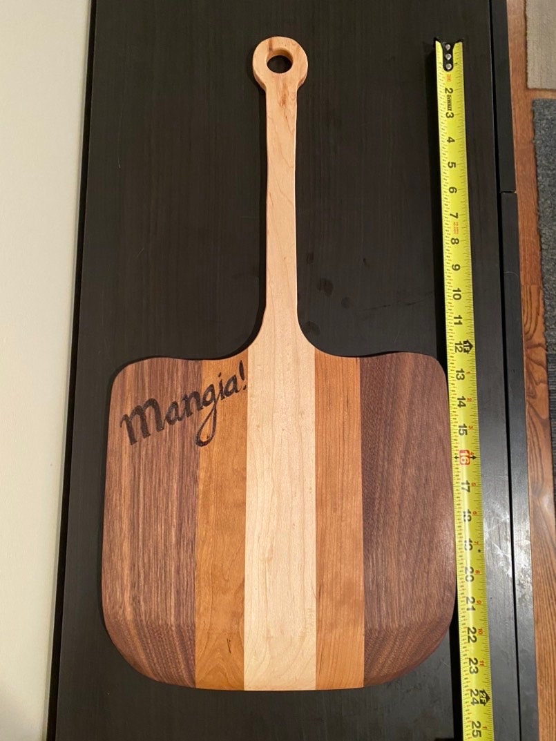 Handcrafted Pizza Peel - Woodburned "Mangia!"