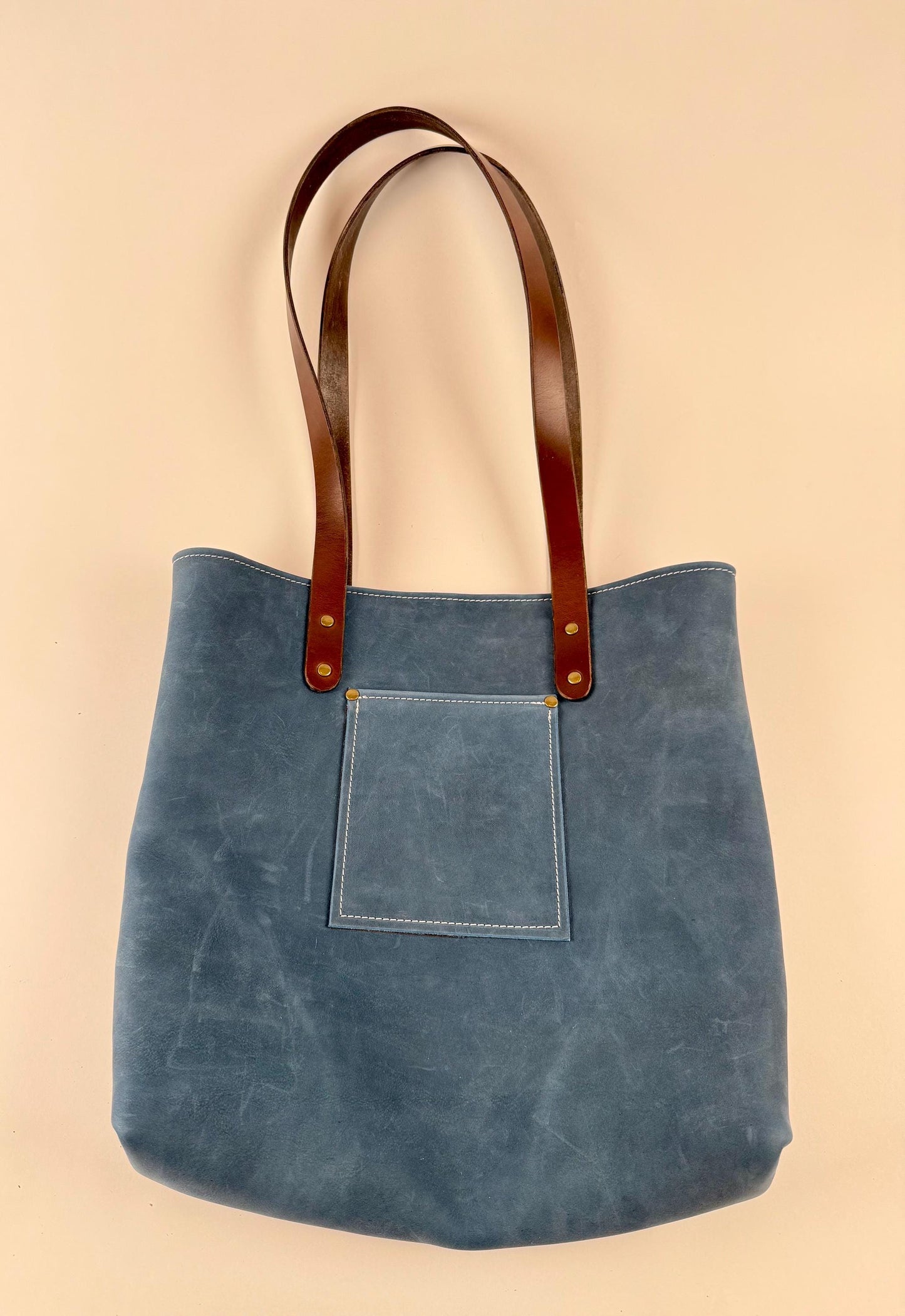 Handmade Blue Leather Tote Bag / Purse (prototype)