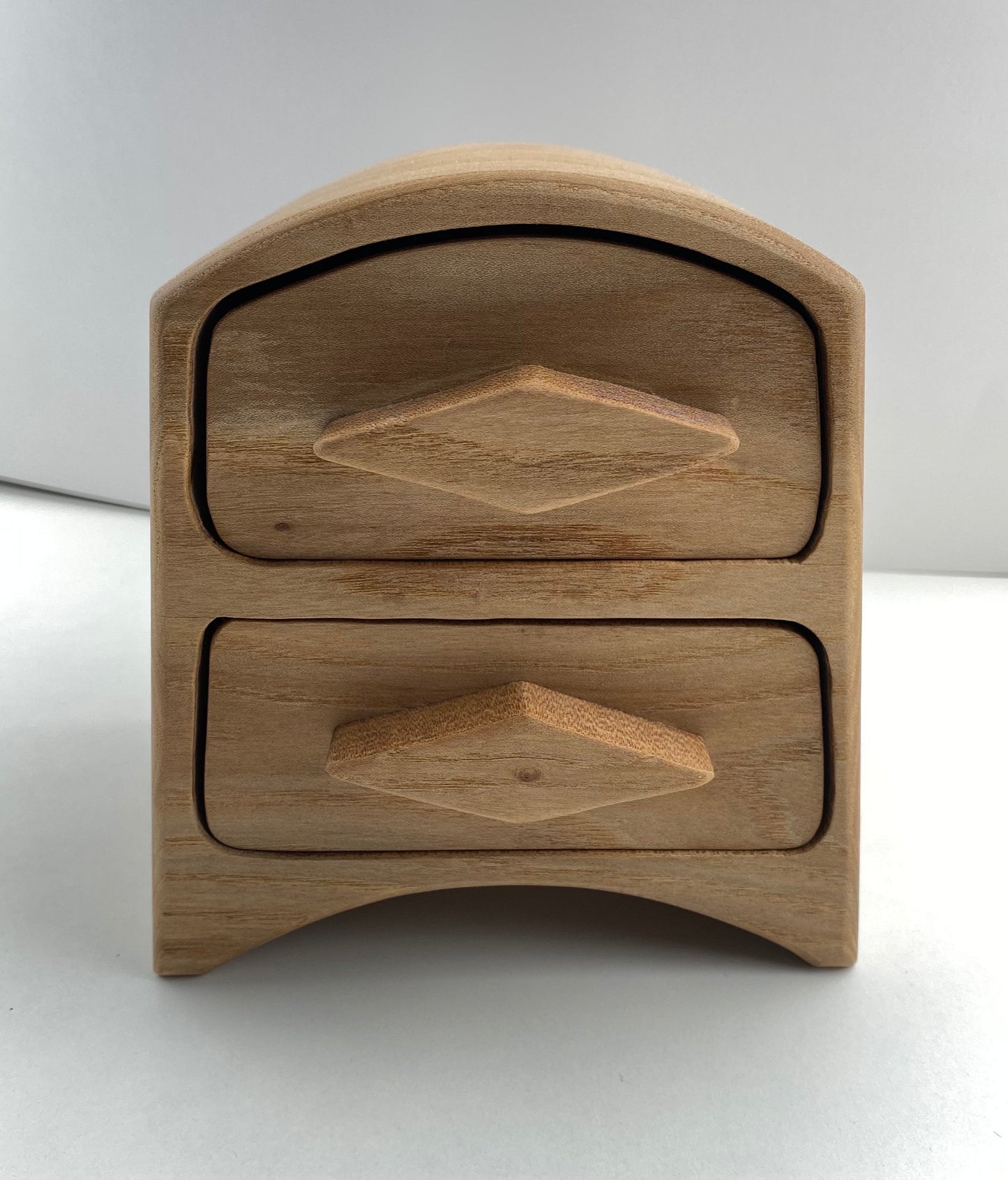 Small Handmade Keepsake Box - Elm wood - sleek 2-drawer with Blue Flocking (locally sourced wood) - bandsaw box