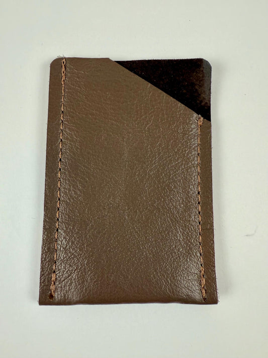 Handmade Minimalist Leather Card Sleeve or Wallet, Brown with brown suede lining, Machine-Stitched (prototype)