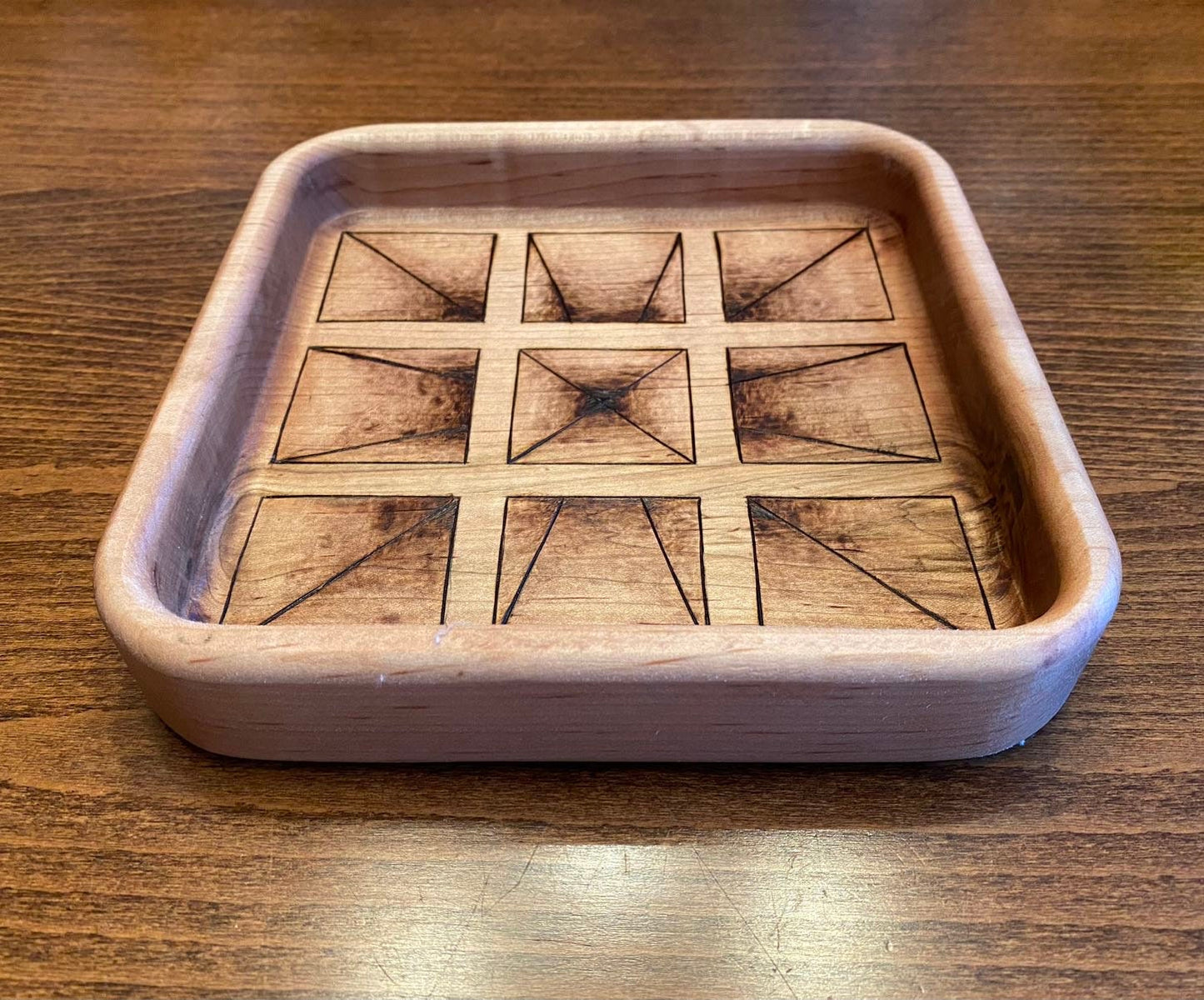 Handmade Keepsake/Valet Tray - 3D Squares Design - Woodburned (Pyrography)