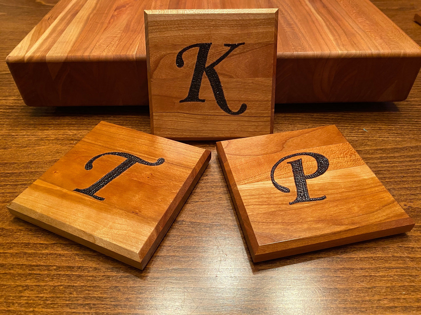 CUSTOM ORDERS - Handmade Coasters - Cherry Wood - Individual or Set of 4 - Personalization Available - Let’s design together