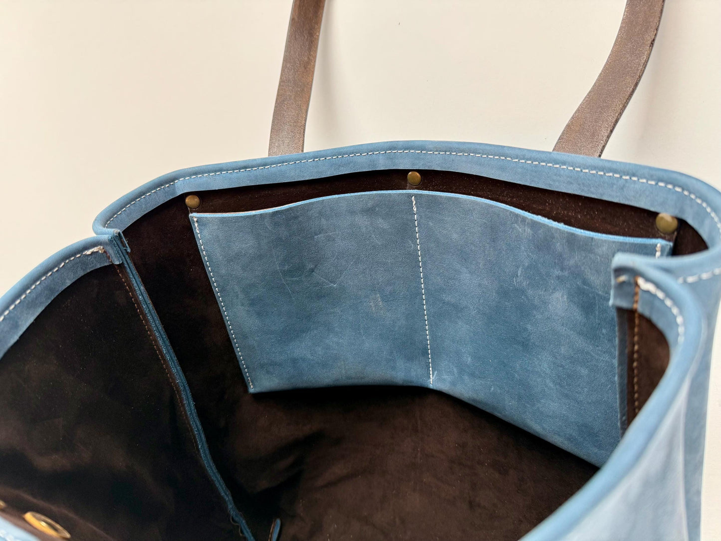 Handmade Blue Leather Tote Bag / Purse (prototype)
