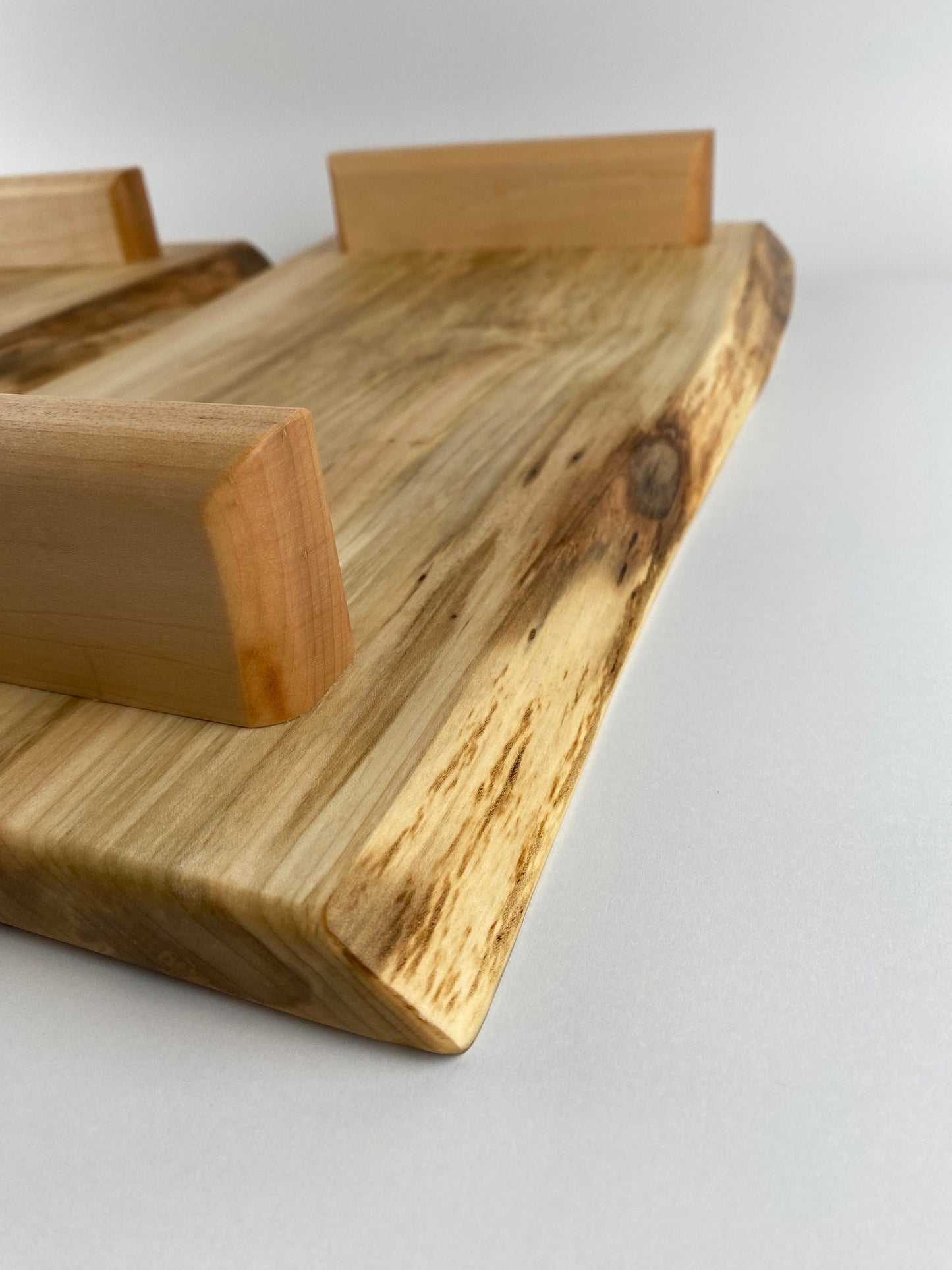 2-Piece Elevated Serving/Display Trays, Silver Maple with double live edge (locally sourced wood) - set B