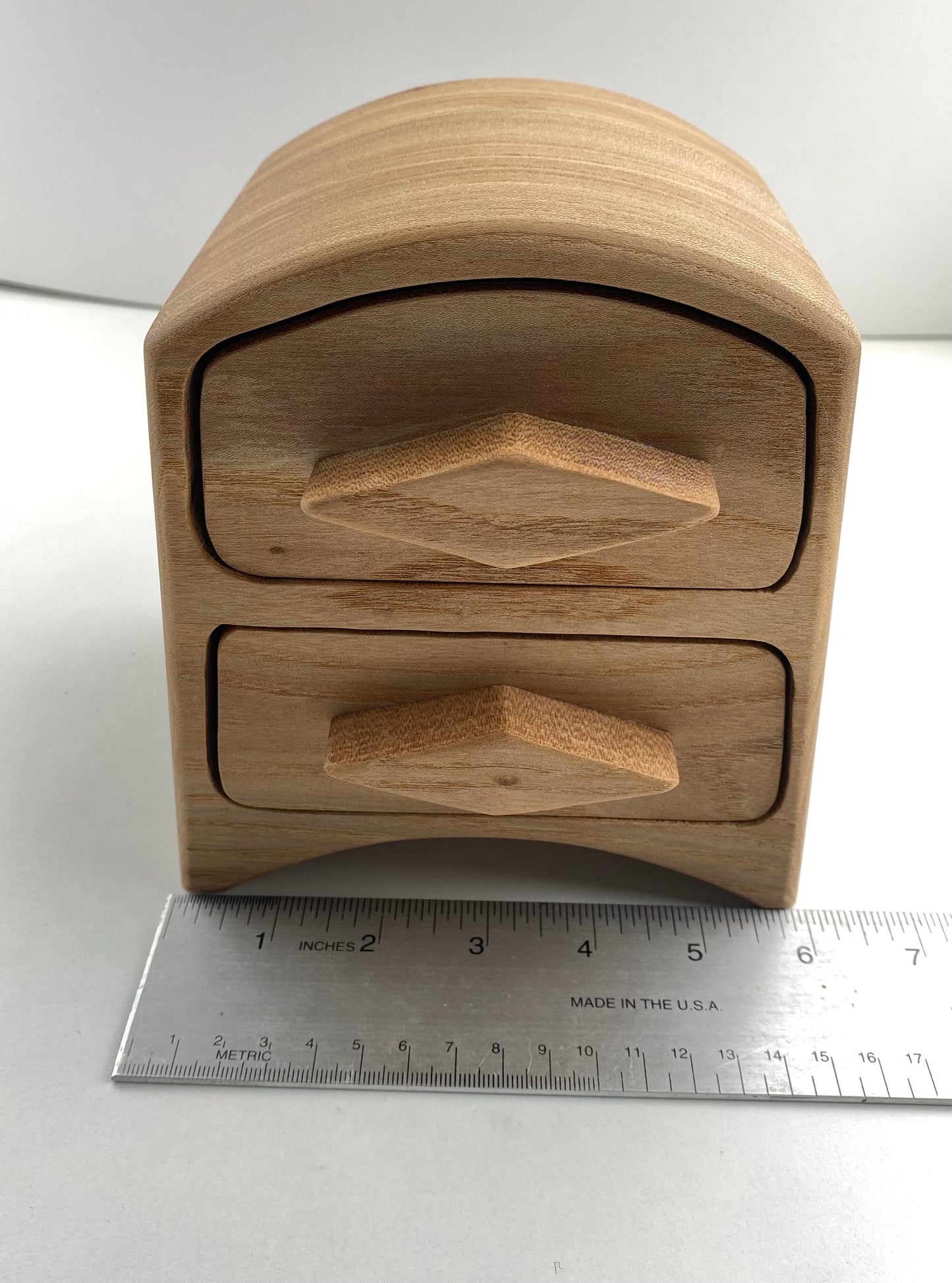 Small Handmade Keepsake Box - Elm wood - sleek 2-drawer with Blue Flocking (locally sourced wood) - bandsaw box
