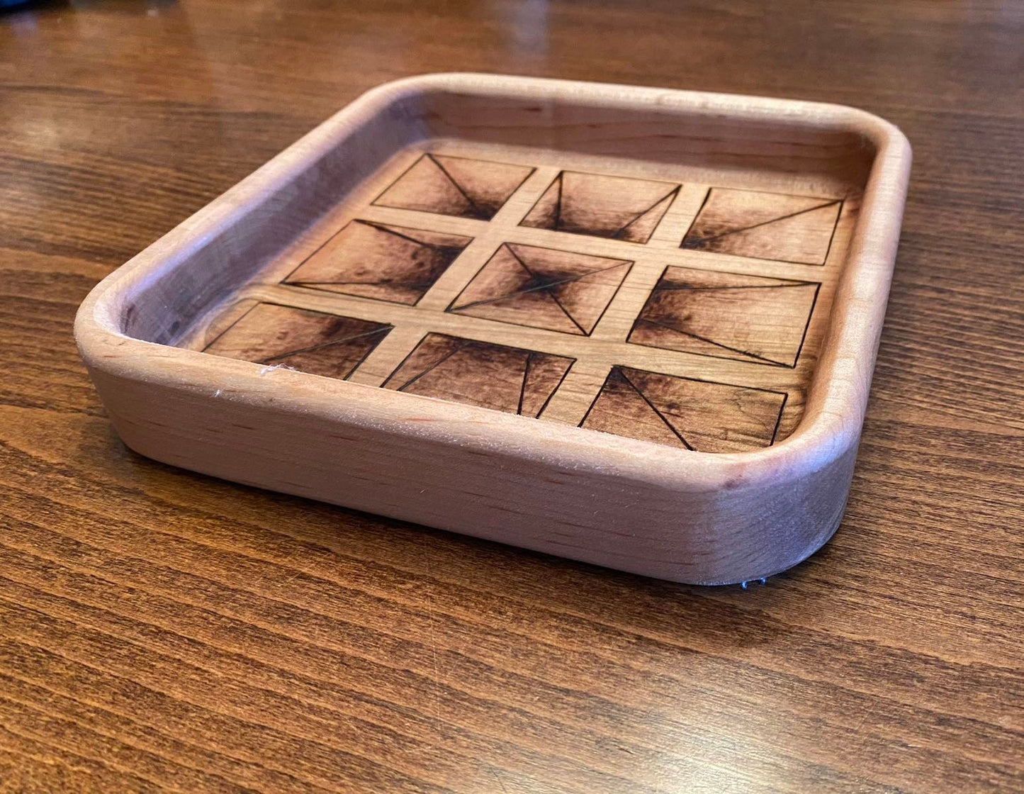 Handmade Keepsake/Valet Tray - 3D Squares Design - Woodburned (Pyrography)