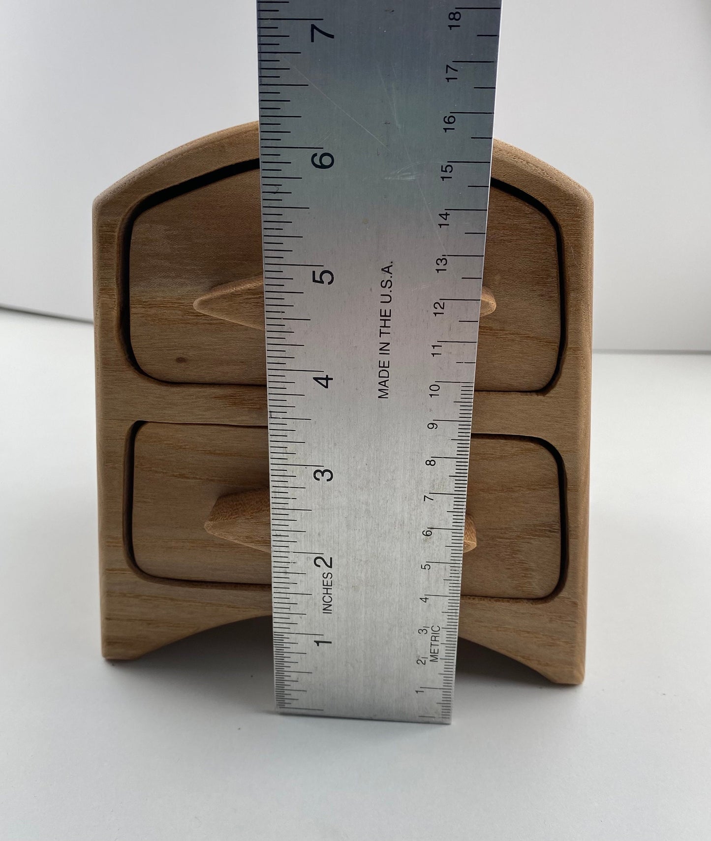 Small Handmade Keepsake Box - Elm wood - sleek 2-drawer with Blue Flocking (locally sourced wood) - bandsaw box