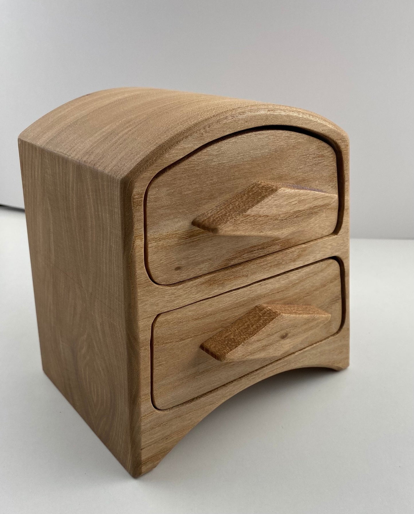Small Handmade Keepsake Box - Elm wood - sleek 2-drawer with Blue Flocking (locally sourced wood) - bandsaw box