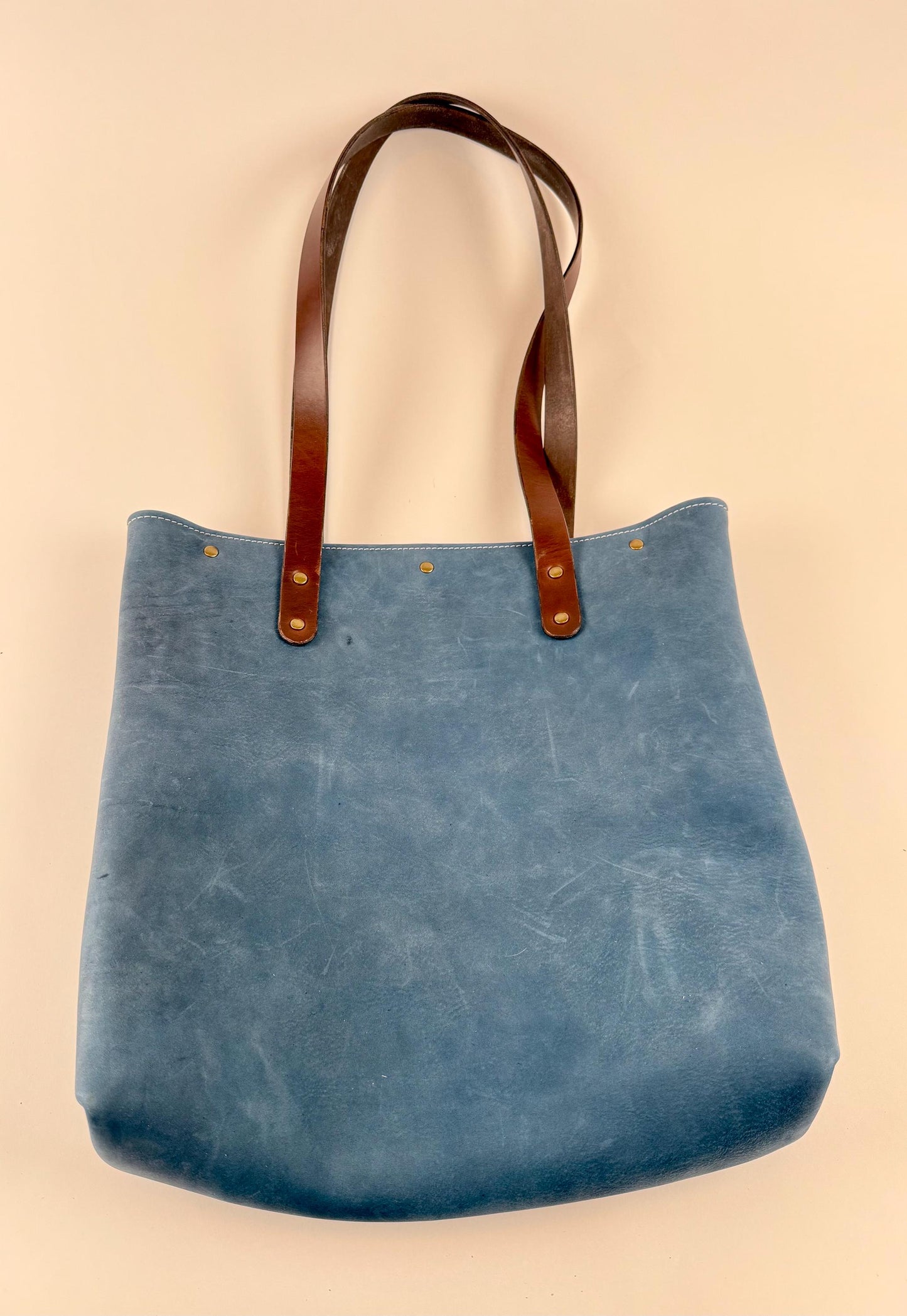 Handmade Blue Leather Tote Bag / Purse (prototype)