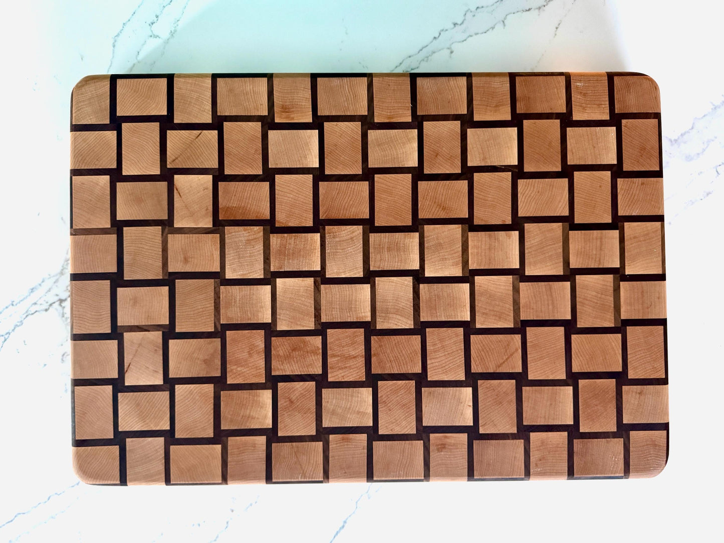 Handmade End-grain Basket-weave Cutting Board, Solid Walnut and Maple, 1.5-inch Thick, Heavy Duty, built-in handles