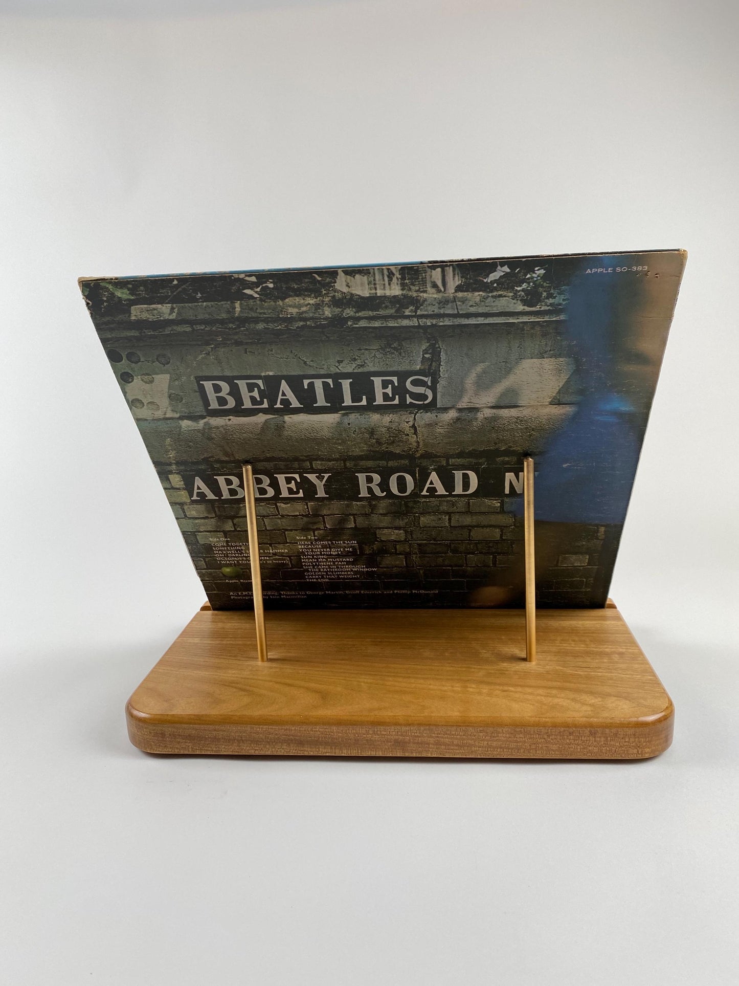 Handmade Record Display - Brazilian Oak with Brass Rods - Wooden Vinyl Album Display