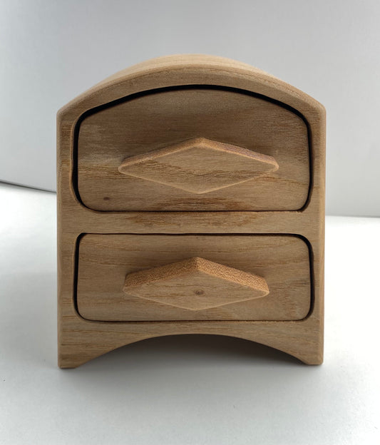 Small Handmade Keepsake Box - Elm wood - sleek 2-drawer with Blue Flocking (locally sourced wood) - bandsaw box